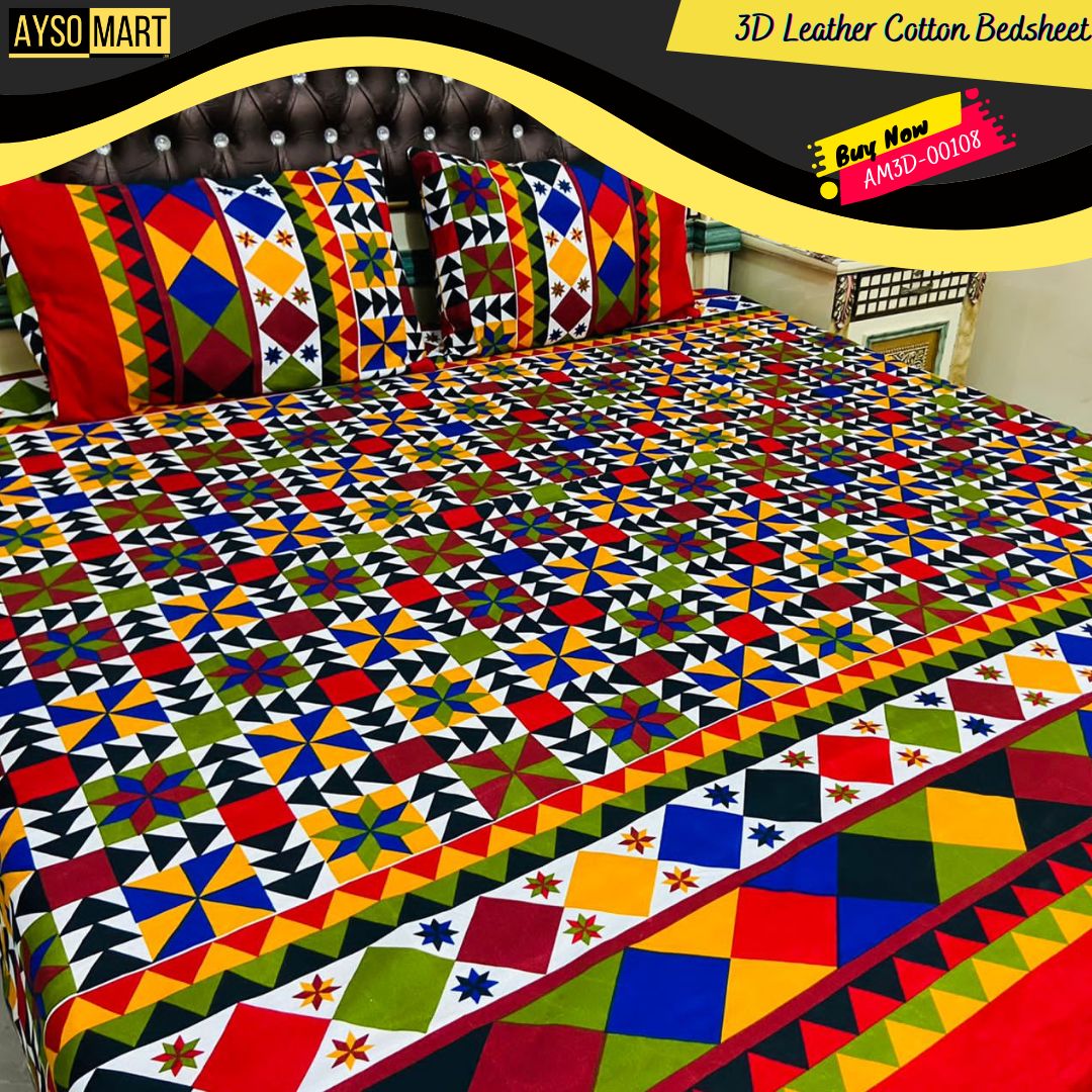 3D Leather Cotton Bedsheet AM3D-00108