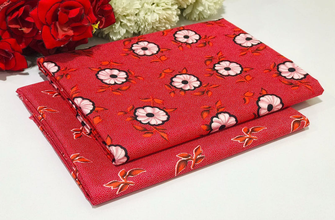 Micro Polo Cotton 2pcs Suit Red White Flower