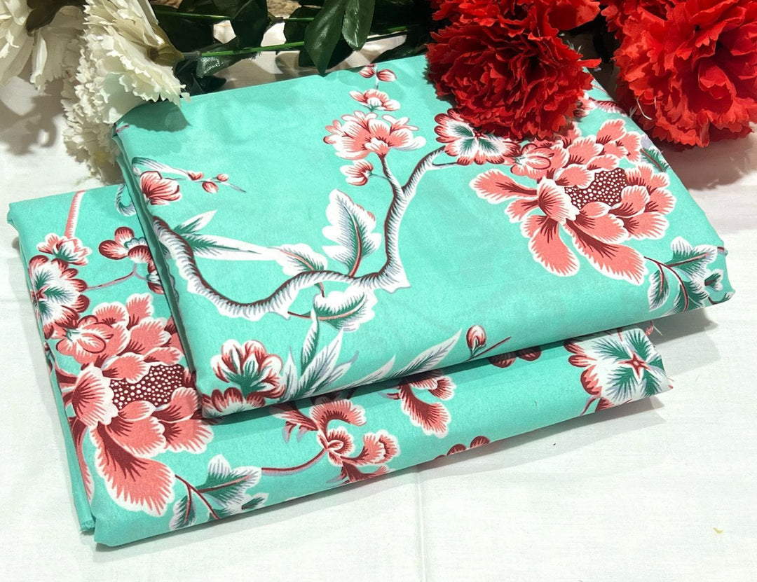 Micro Polo Cotton 2pcs Suit Aqua Blossom Elegance