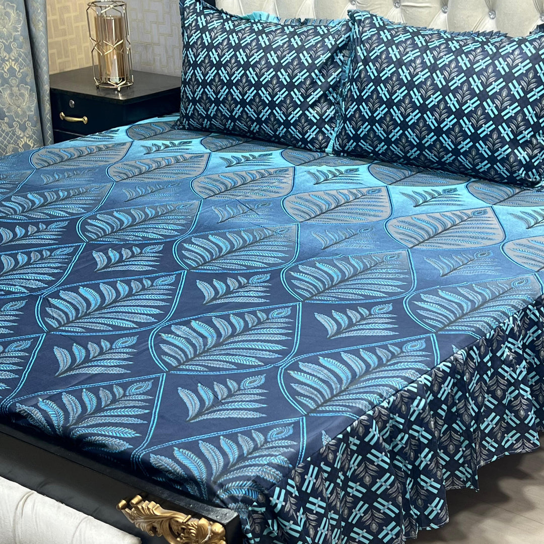 Luxury Cotton Salonica Double Bed Frill Bedsheet Tranquil Tide Frill