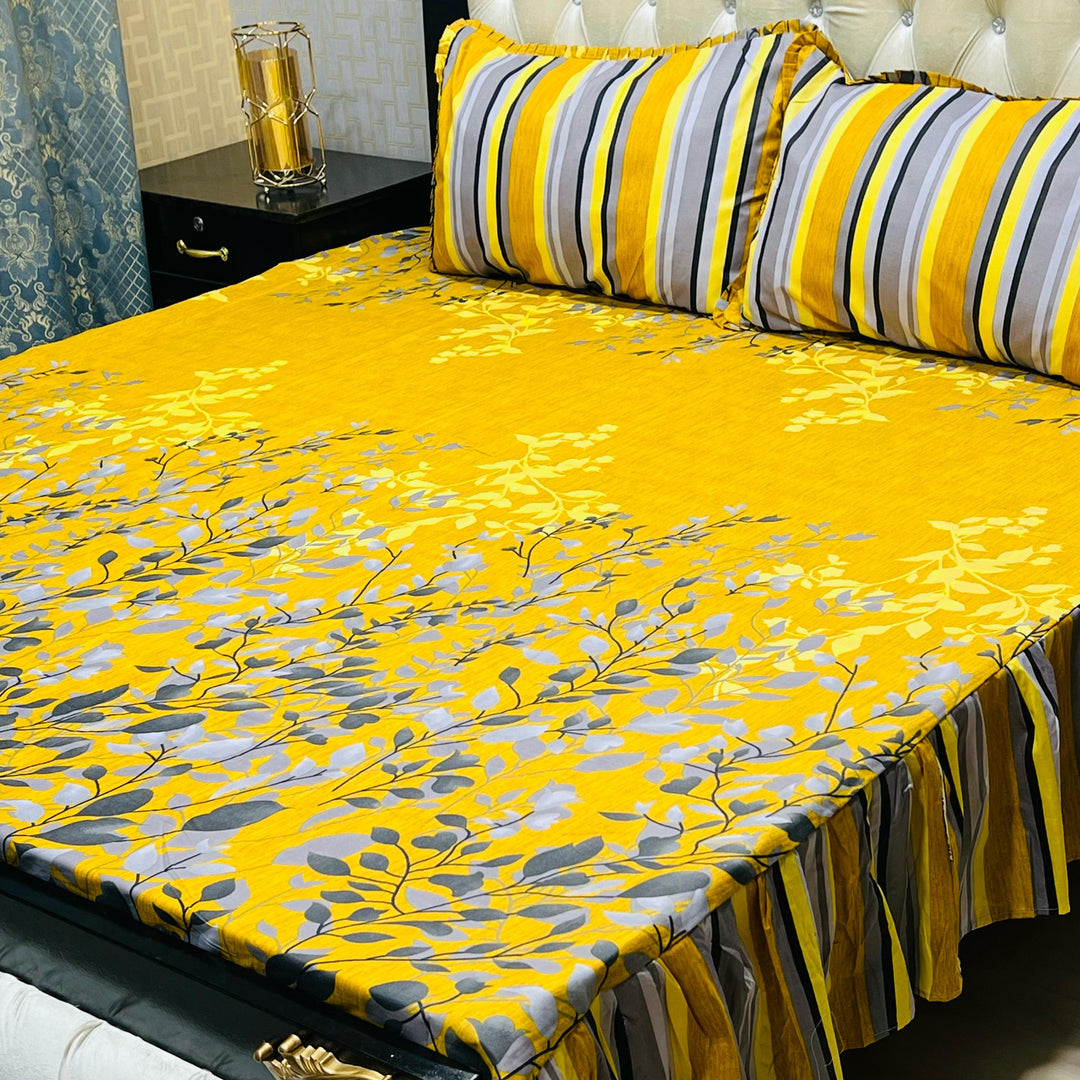 Luxury Cotton Salonica Double Bed Frill Bedsheet Sunlit Meadow Frill