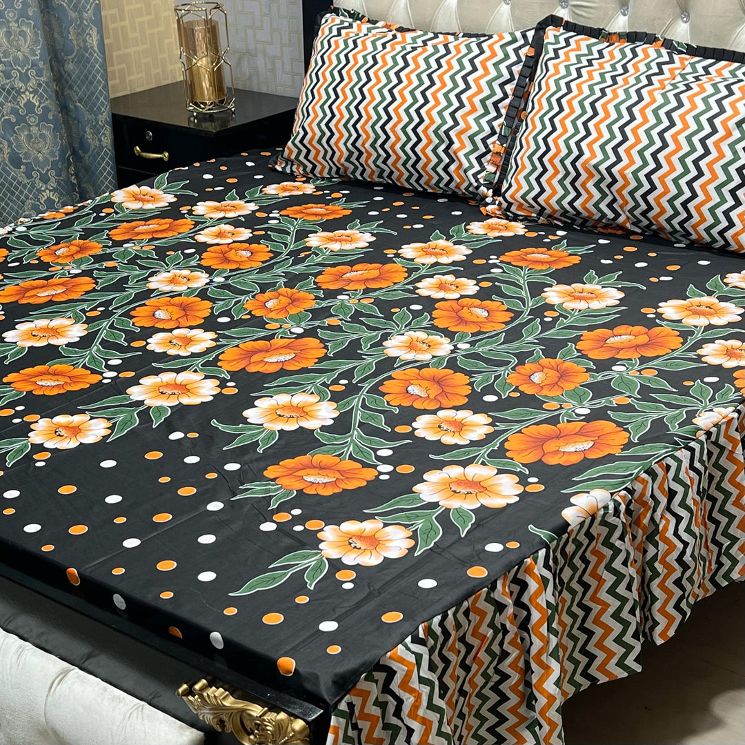 Luxury Cotton Salonica Double Bed Frill Bedsheet Polka Petal Frill
