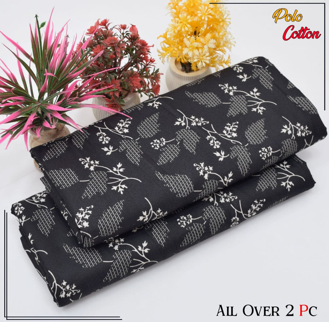 Micro Polo Cotton 2pcs Suit Midnight Blossom Black