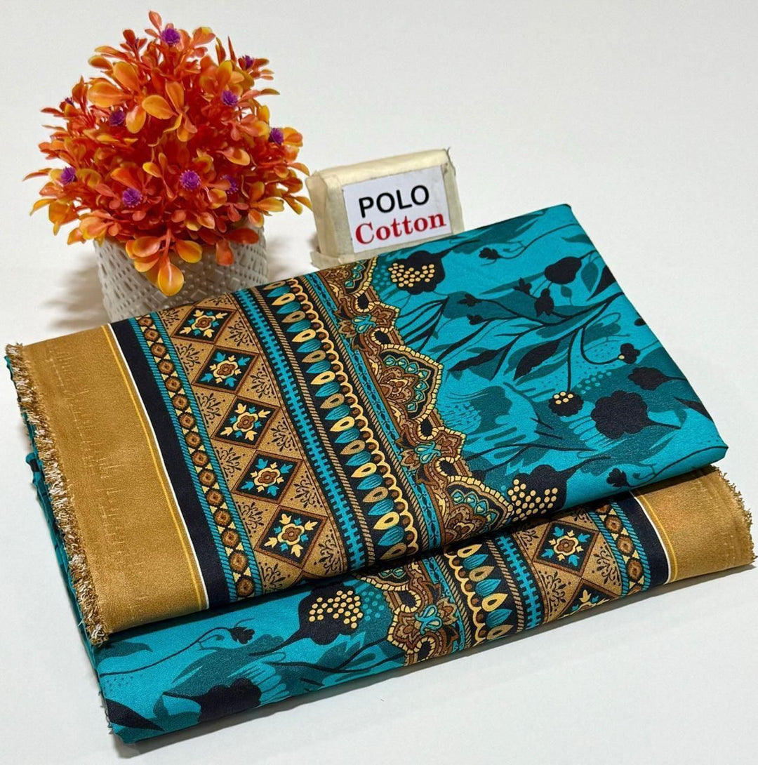 Micro Polo Cotton 2pcs Suit Golden Azure