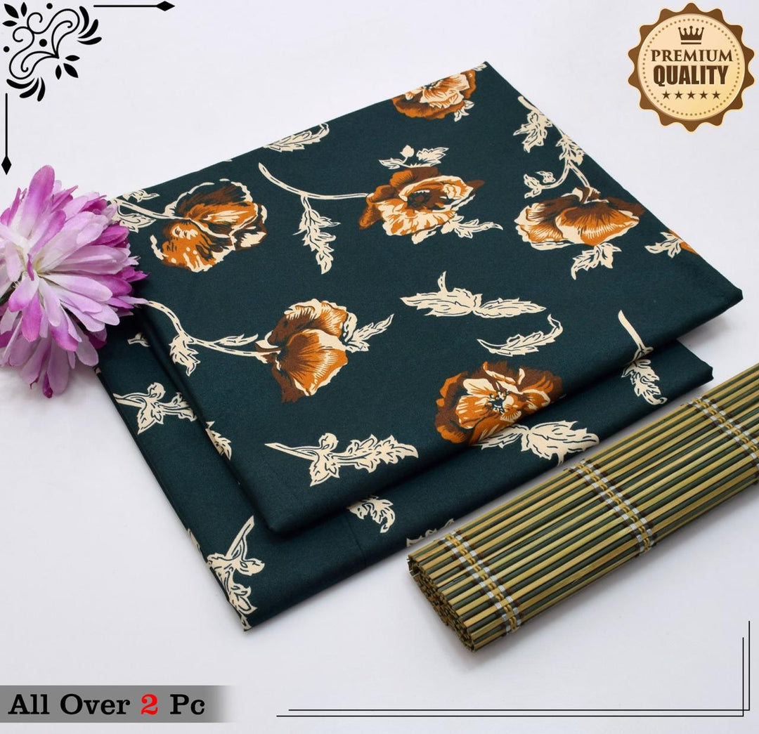 Micro Polo Cotton 2pcs Suit Green Gold Flower