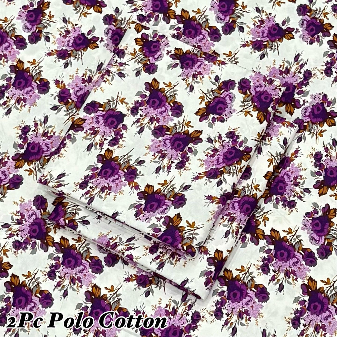 Micro Polo Cotton 2pcs Suit White Purple Flowers