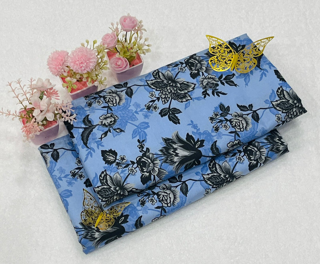 Micro Polo Cotton 2pcs Suit Blue black Big Rose