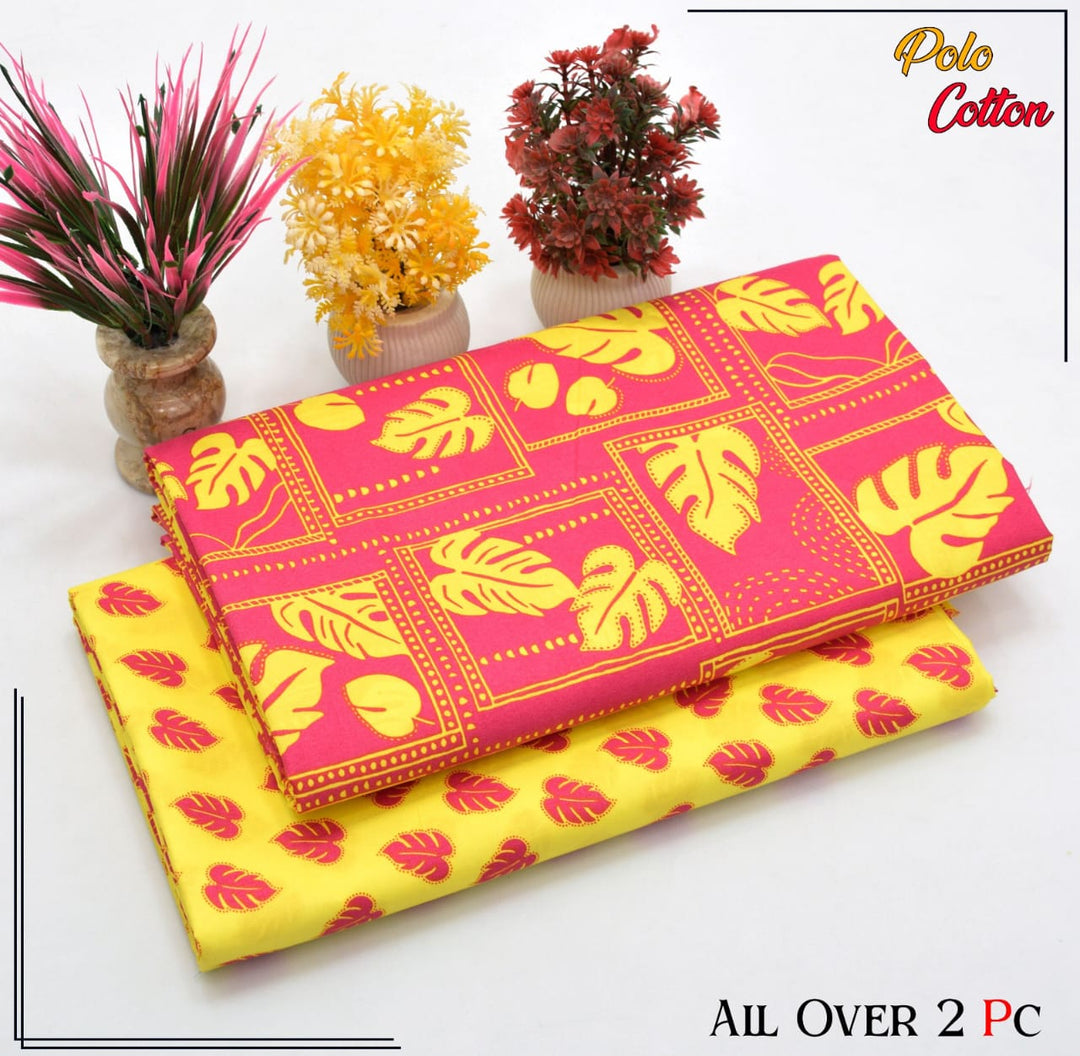 Micro Polo Cotton 2pcs Suit Red Yellow Leafs