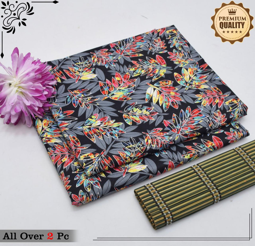 Micro Polo Cotton 2pcs Suit Black Multi Leaf