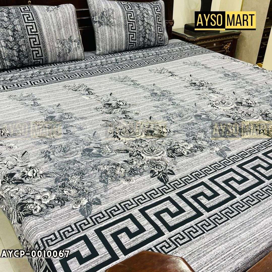 Versace Grey 3D Crystal Cotton Plus Bedsheet AYCP-001067
