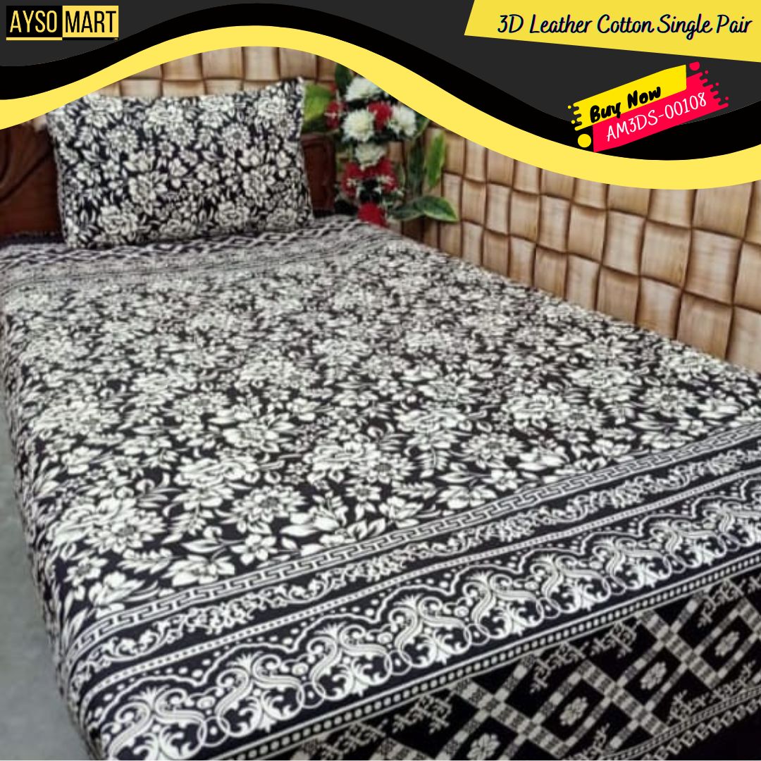 3D Leather Cotton Single Pair Bedsheet AM3DS-00108