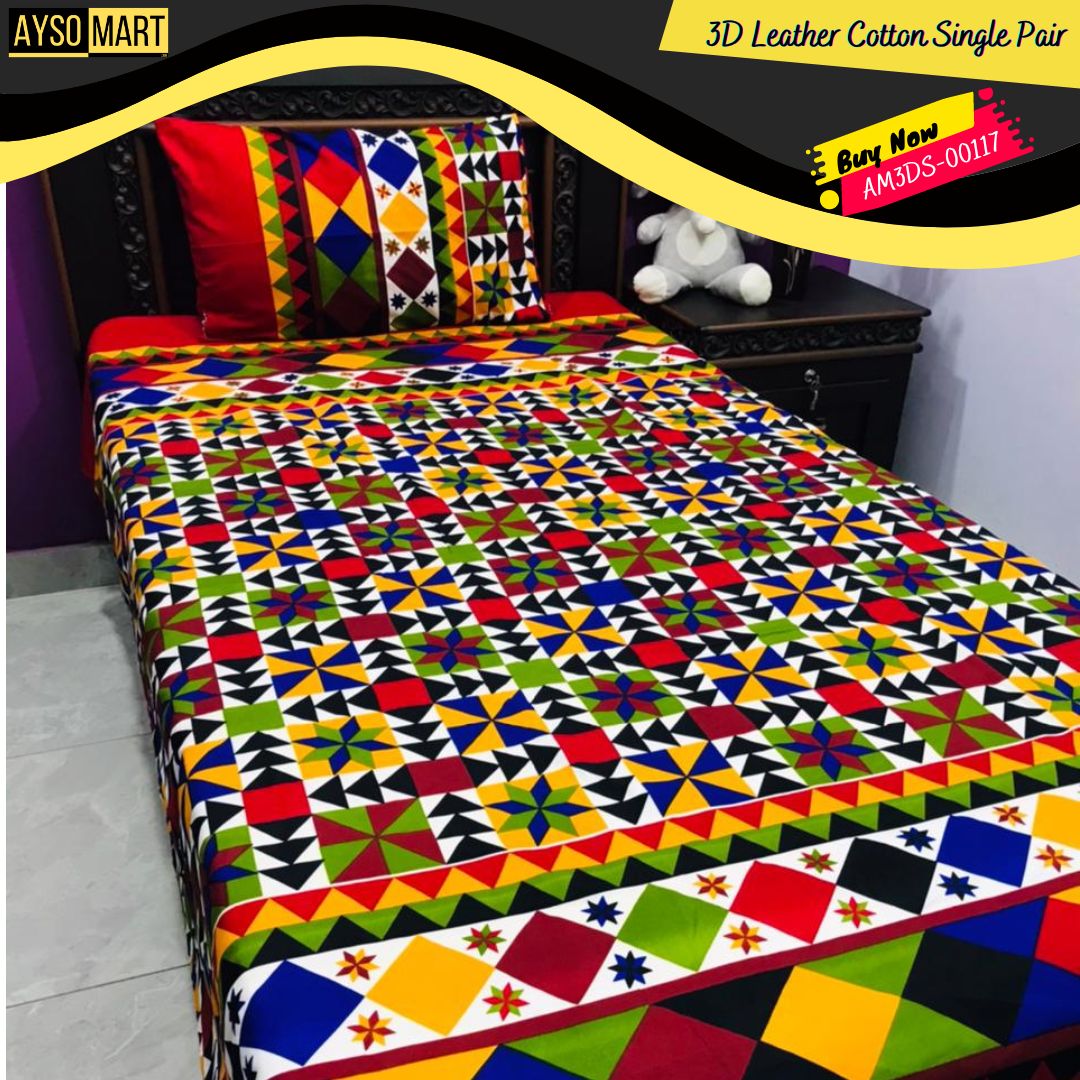 3D Leather Cotton Single Pair Bedsheet AM3DS-00117