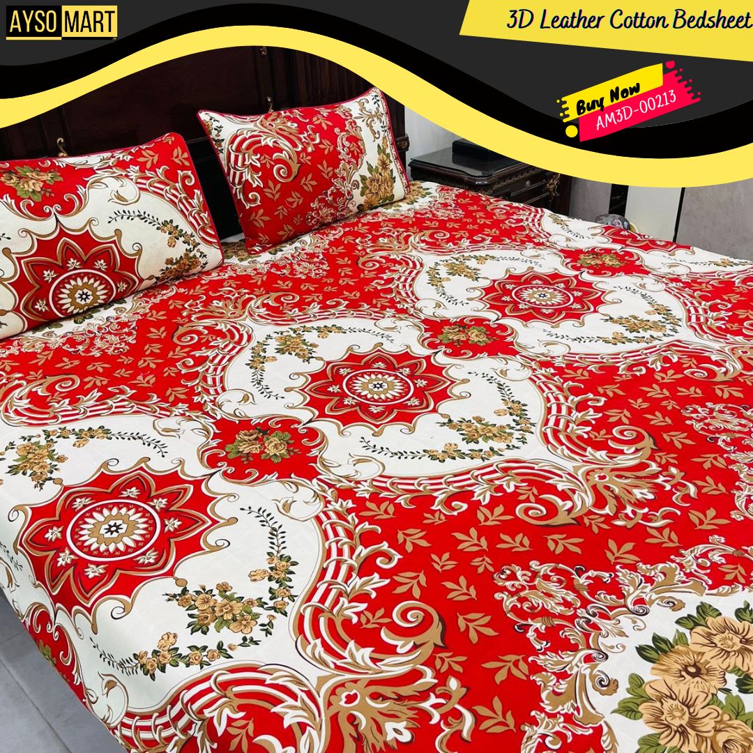 Red PRD 3D Crystal Cotton Bedsheet AM3D-00213