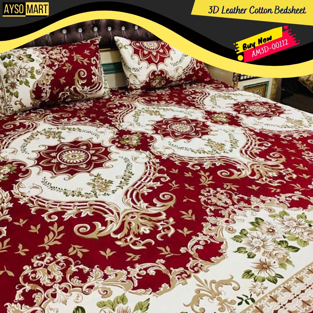 3D Leather Crystal Cotton Bedsheet AM3D-00420
