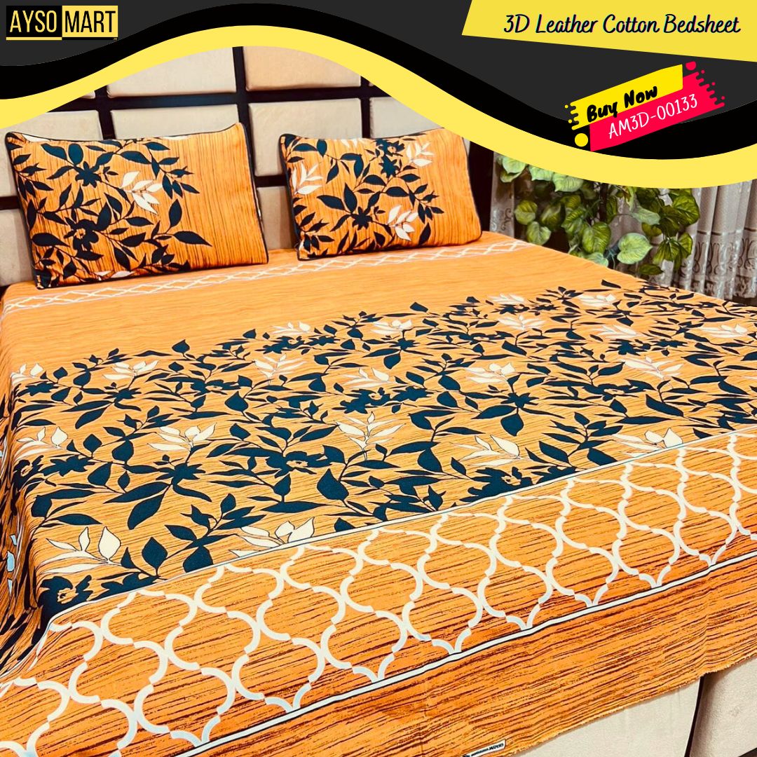 3D Leather Cotton Bedsheet AM3D-00133