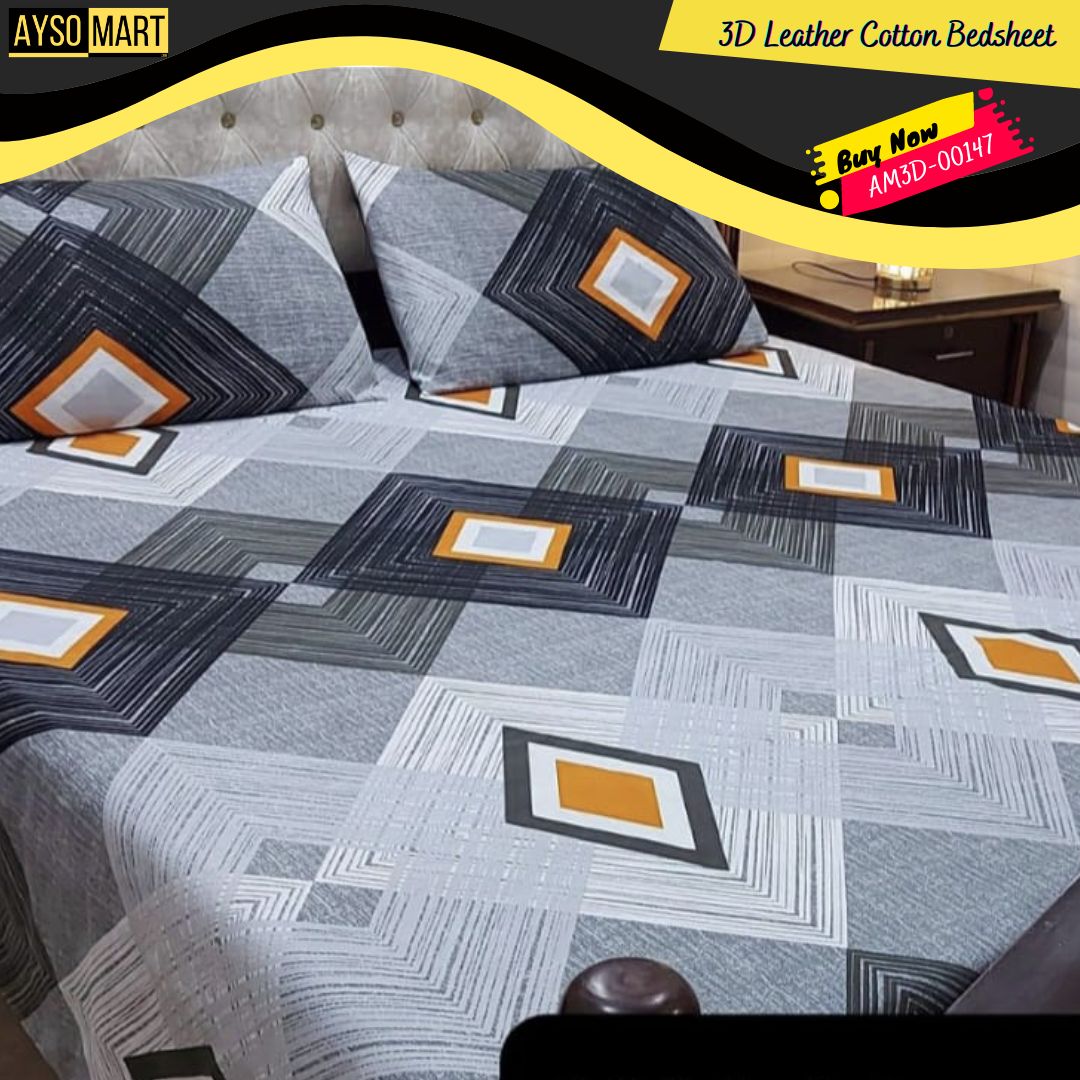 3D Leather Cotton Bedsheet AM3D-00147