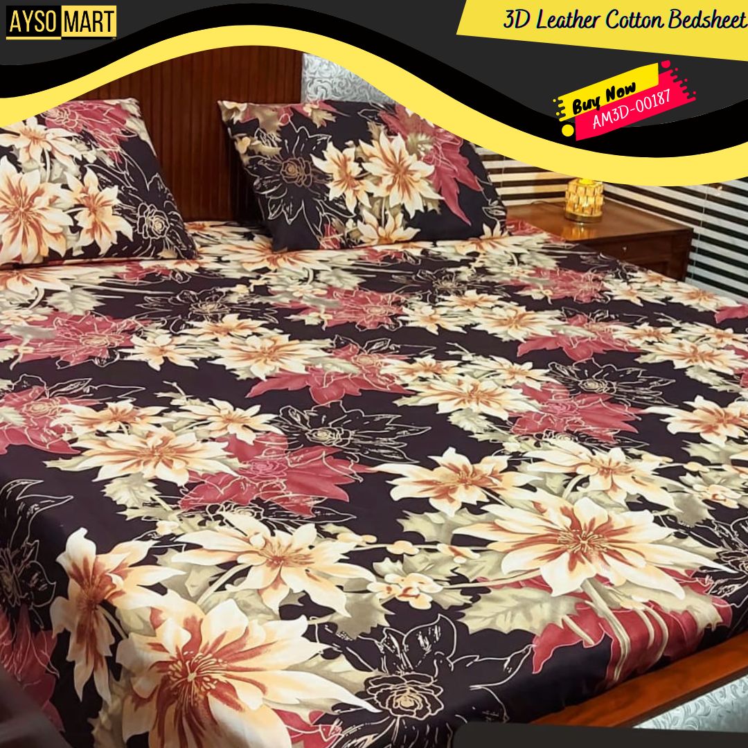 3D Leather Cotton Bedsheet AM3D-00187