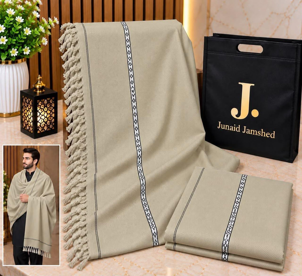 J. Junaid jamsheed Premium Men wool Shawl Camel AY00908