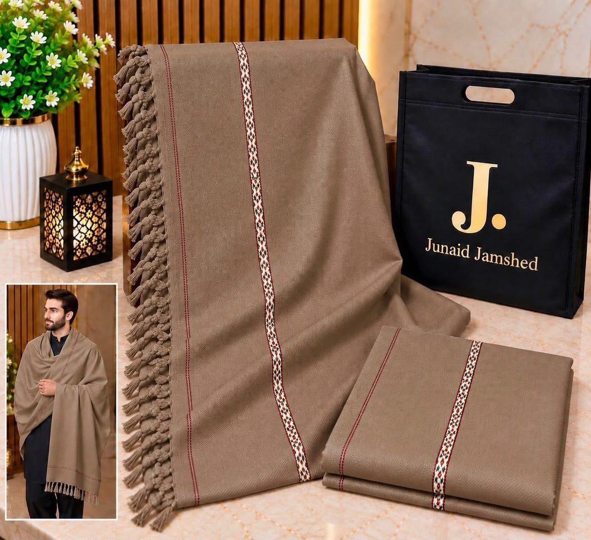 J. Junaid jamsheed Premium Men wool Shawl Brown AY00909