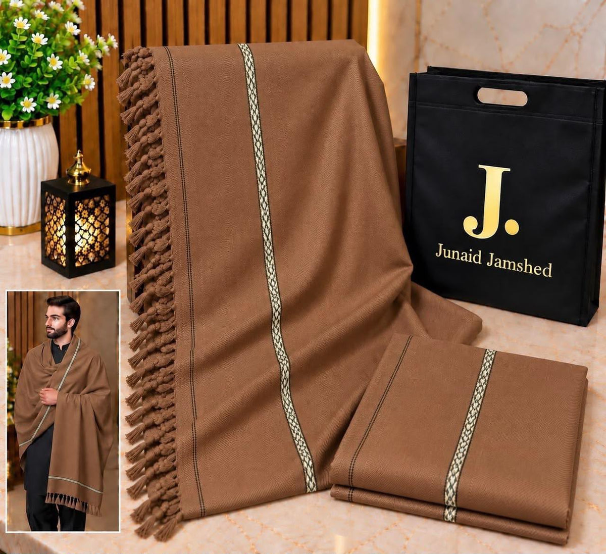 J. Junaid jamsheed Premium Men wool Shawl Copper AY00905