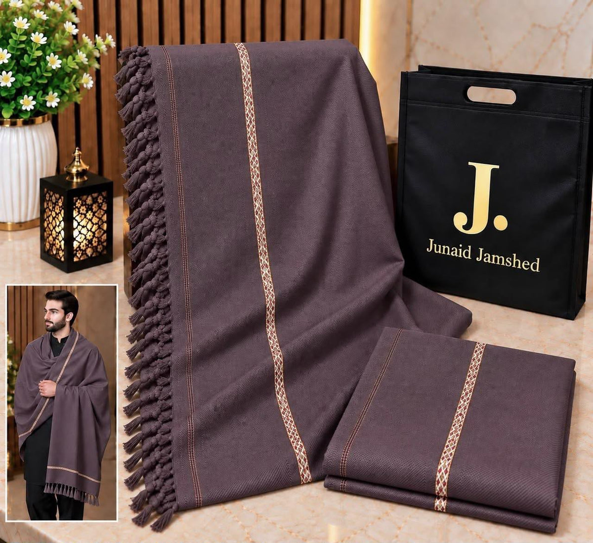 J. Junaid jamsheed Premium Men wool Shawl Coffee BrownAY00906