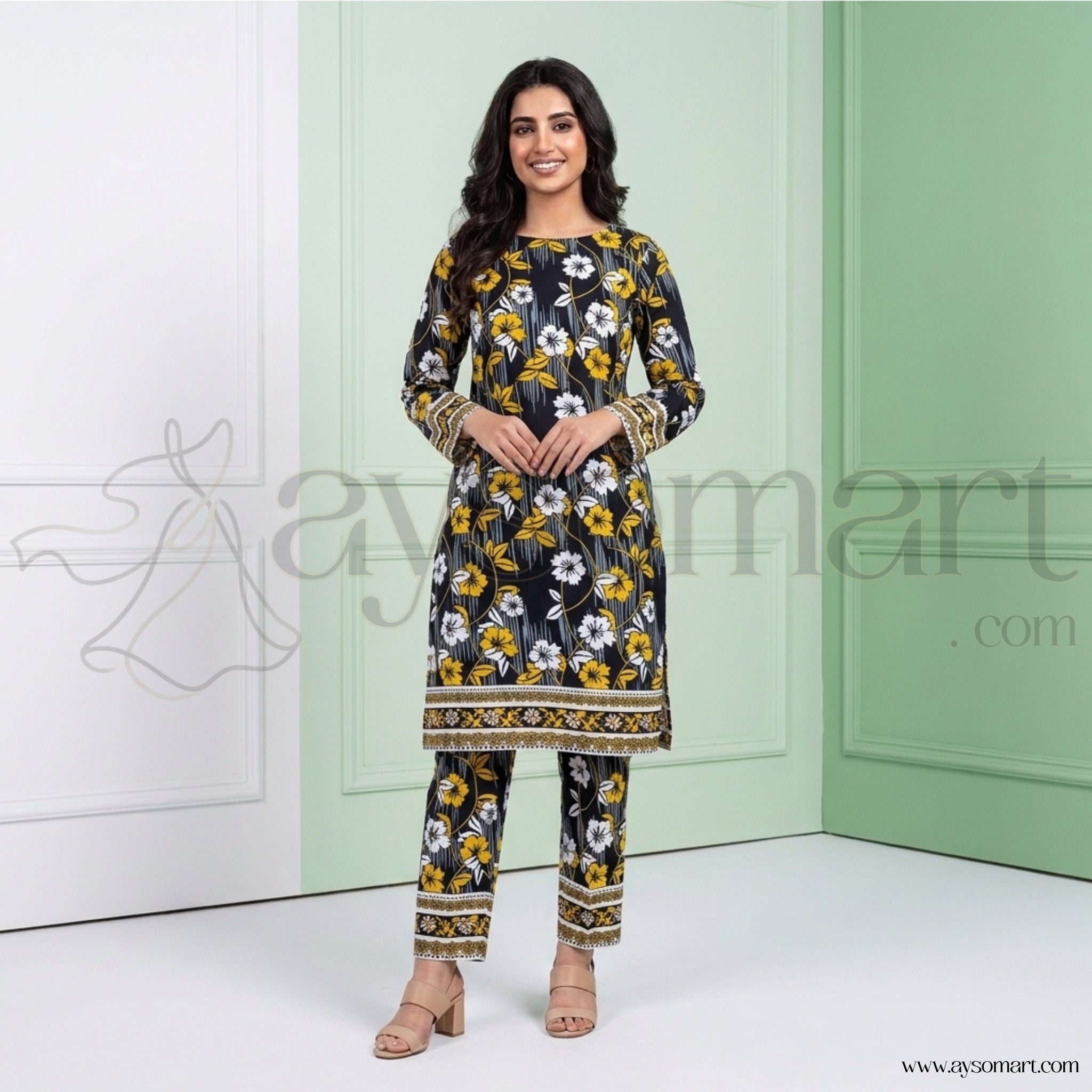 Summer Cotton All over 2pcs Premium Black floral white NW