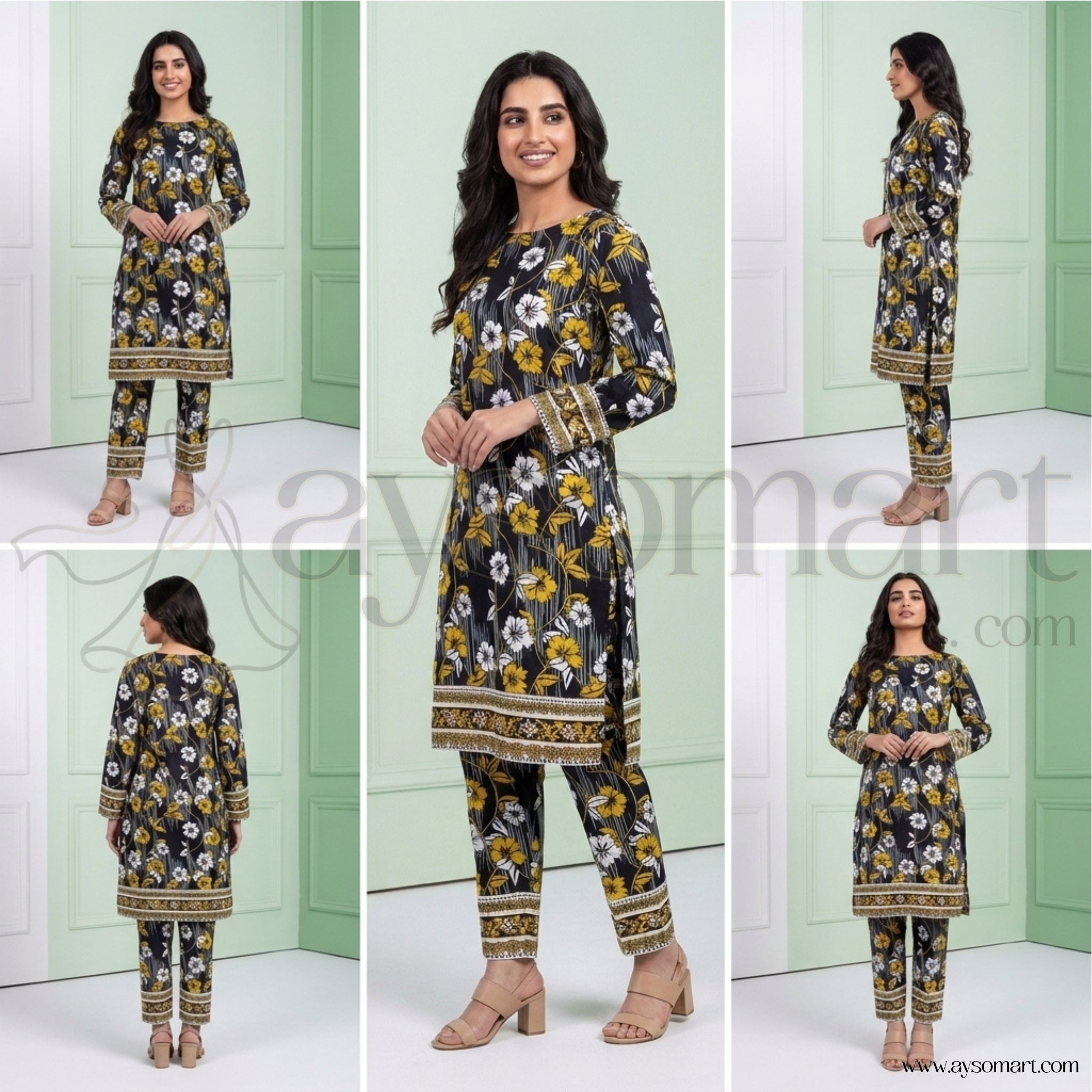 Summer Cotton All over 2pcs Premium Black floral white NW