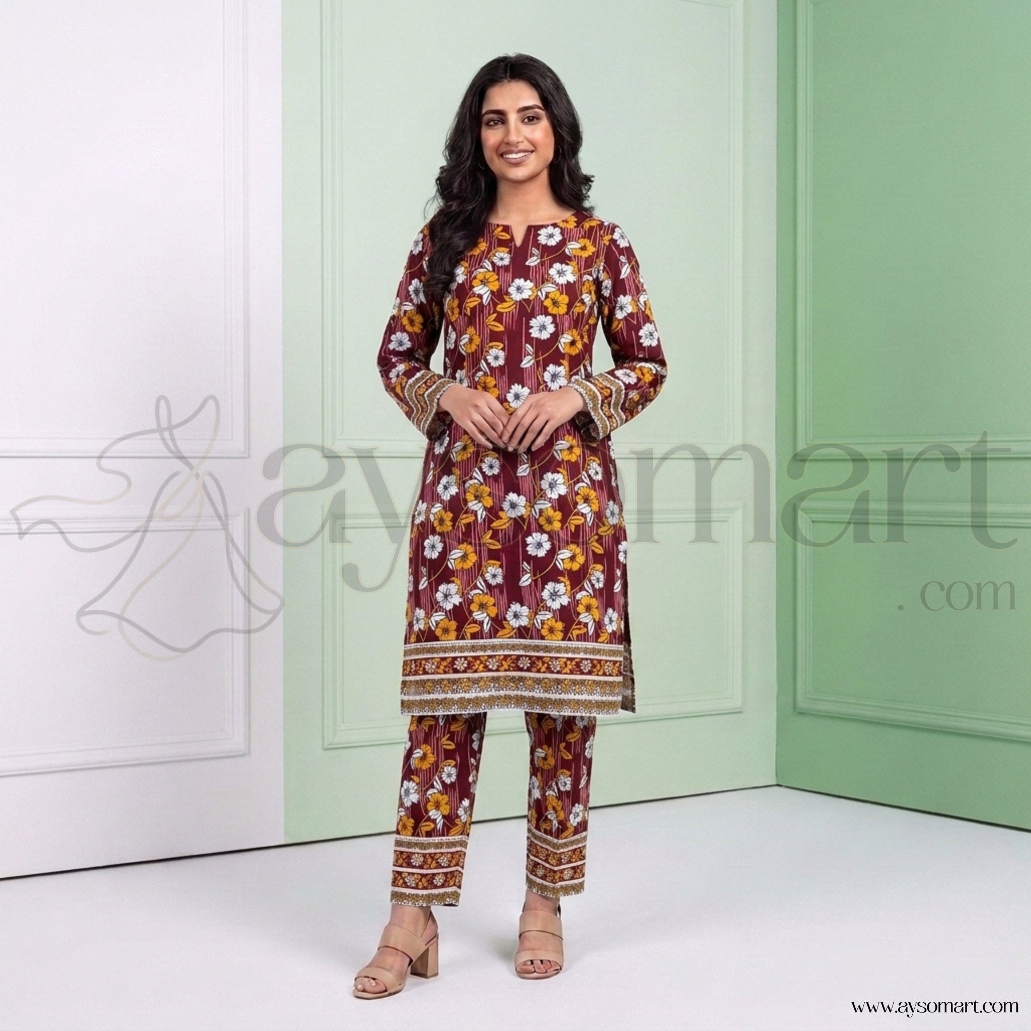 Summer Cotton All over 2pcs Premium Meroon floral white NW