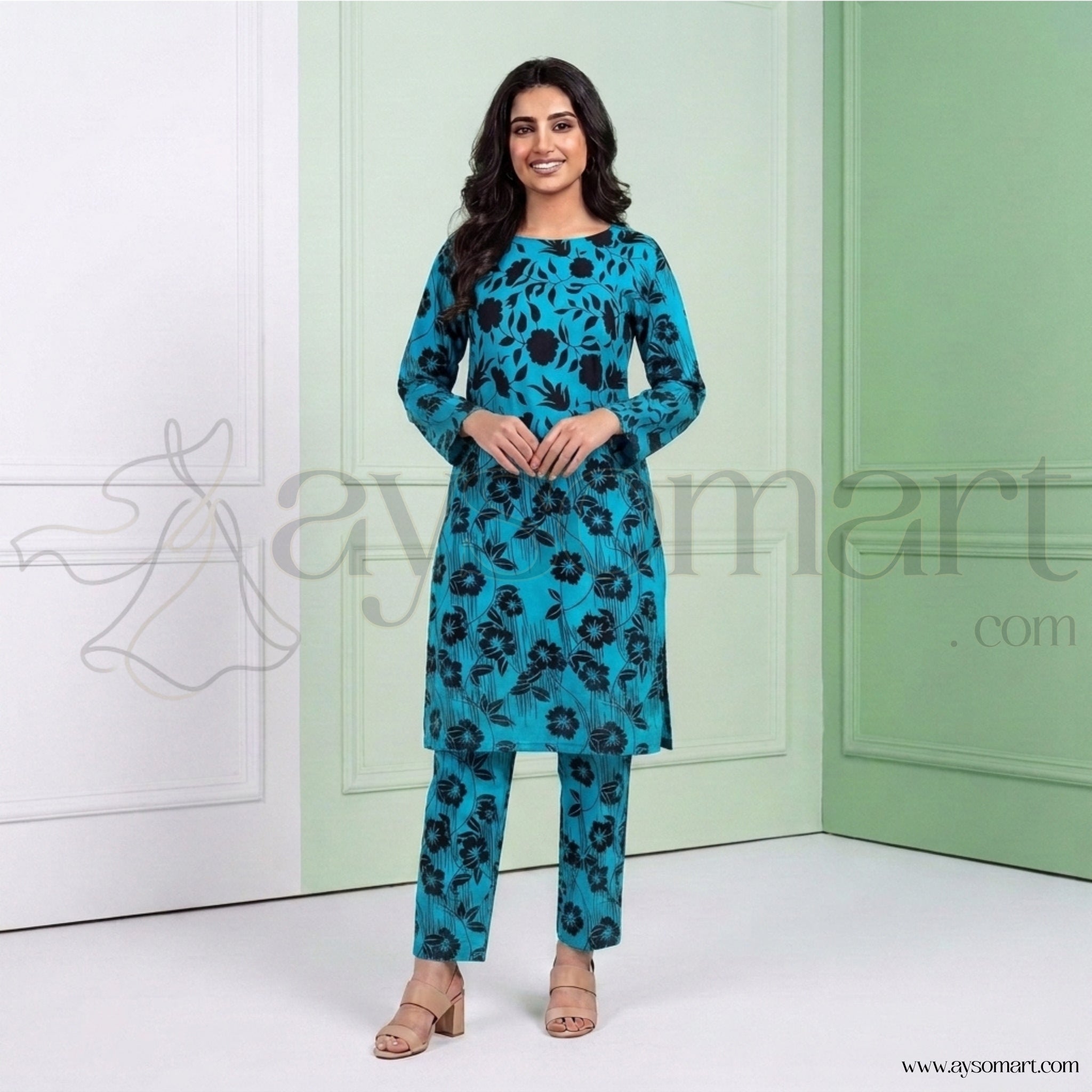 Summer Cotton All over 2pcs Premium Sky Black Floral Full
