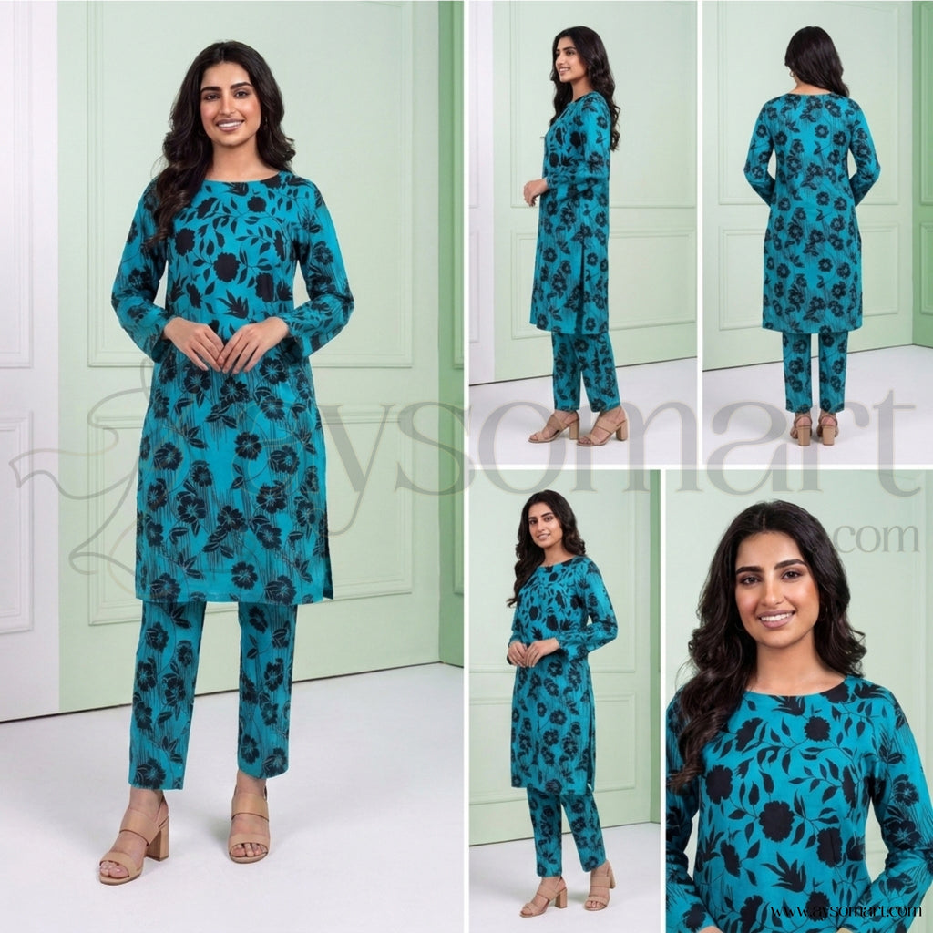 Summer Cotton All over 2pcs Premium Sky Black Floral Full
