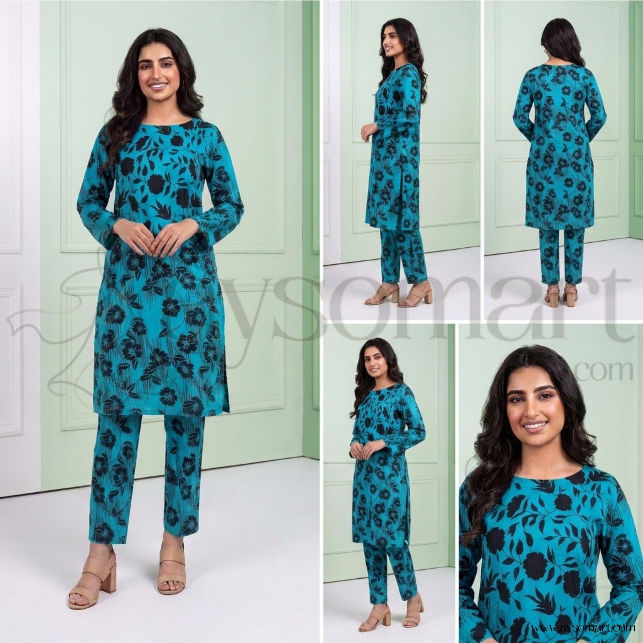 Summer Cotton All over 2pcs Premium Sky Black Floral Full