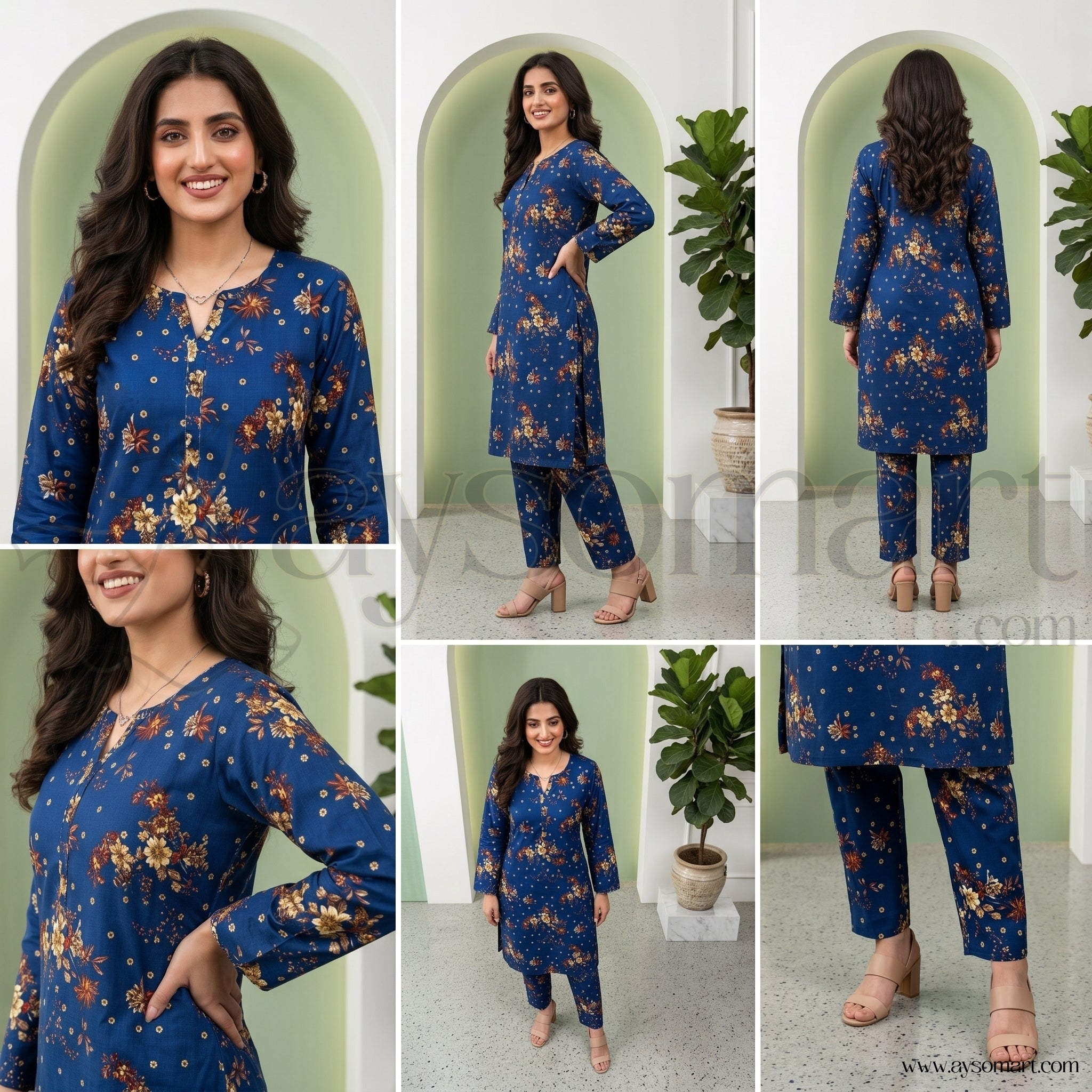 Summer Cotton All over 2pcs Premium Blue Golden Floral