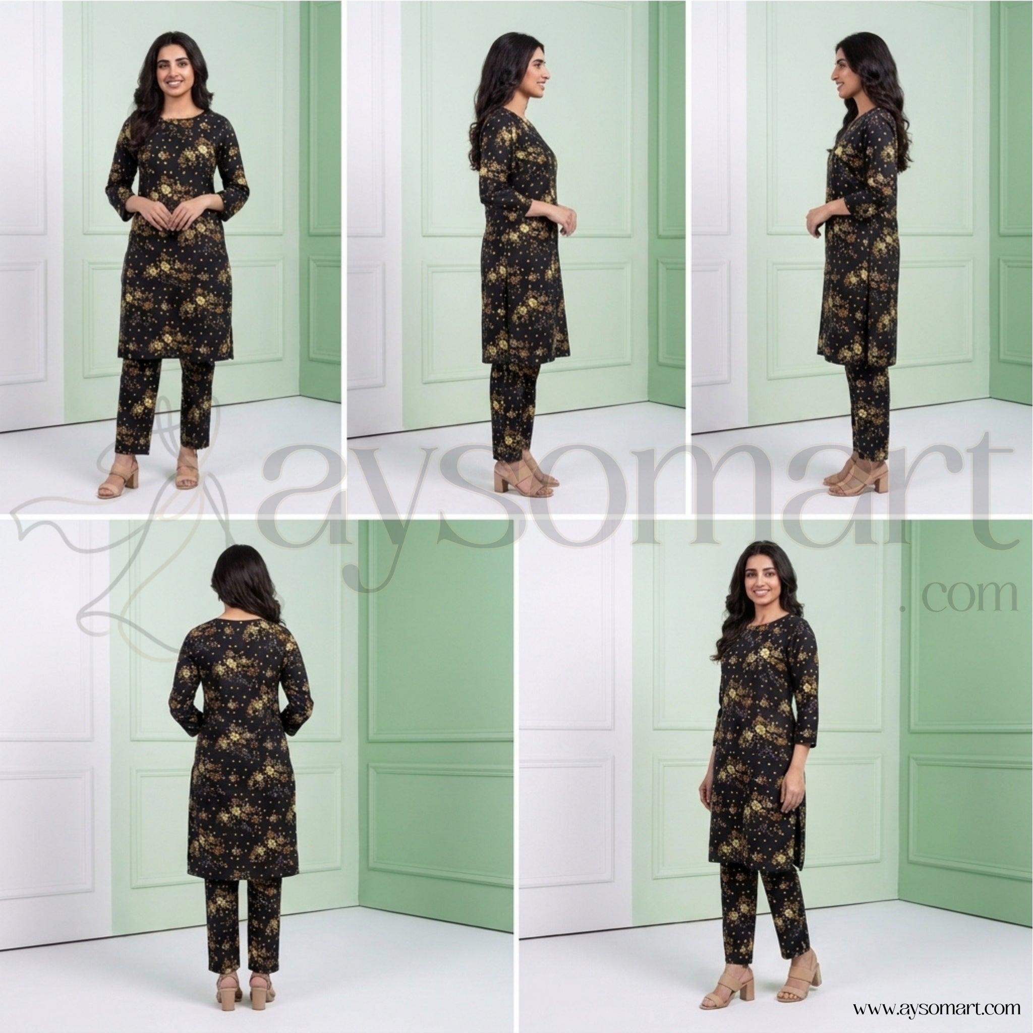 Summer Cotton All over 2pcs Premium Black Golden Floral