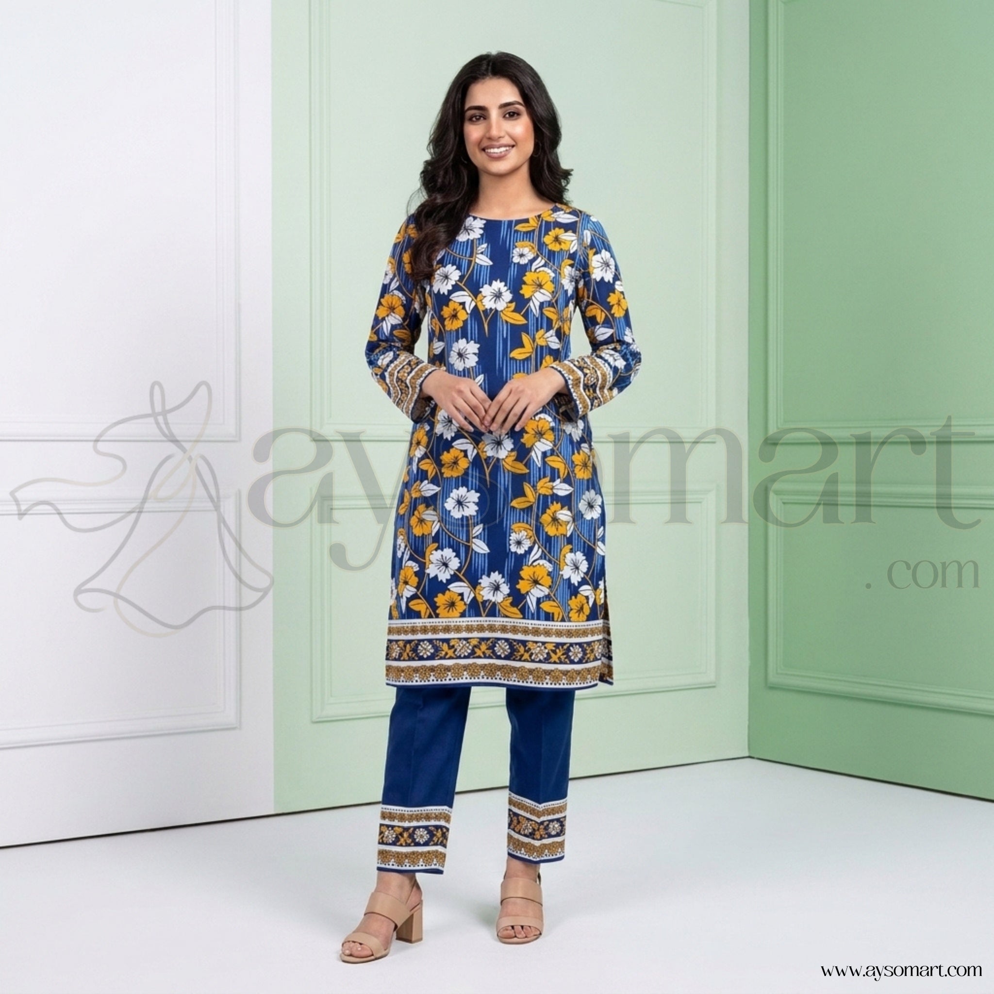 Summer Cotton All over 2pcs Premium Blue floral white NW