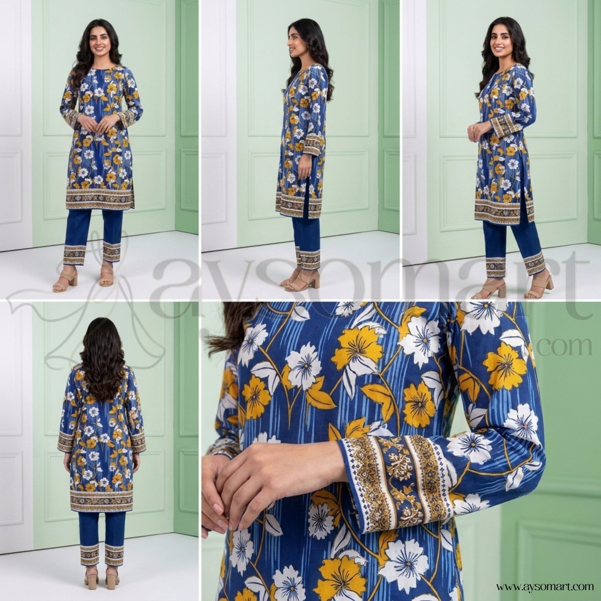 Summer Cotton All over 2pcs Premium Blue floral white NW