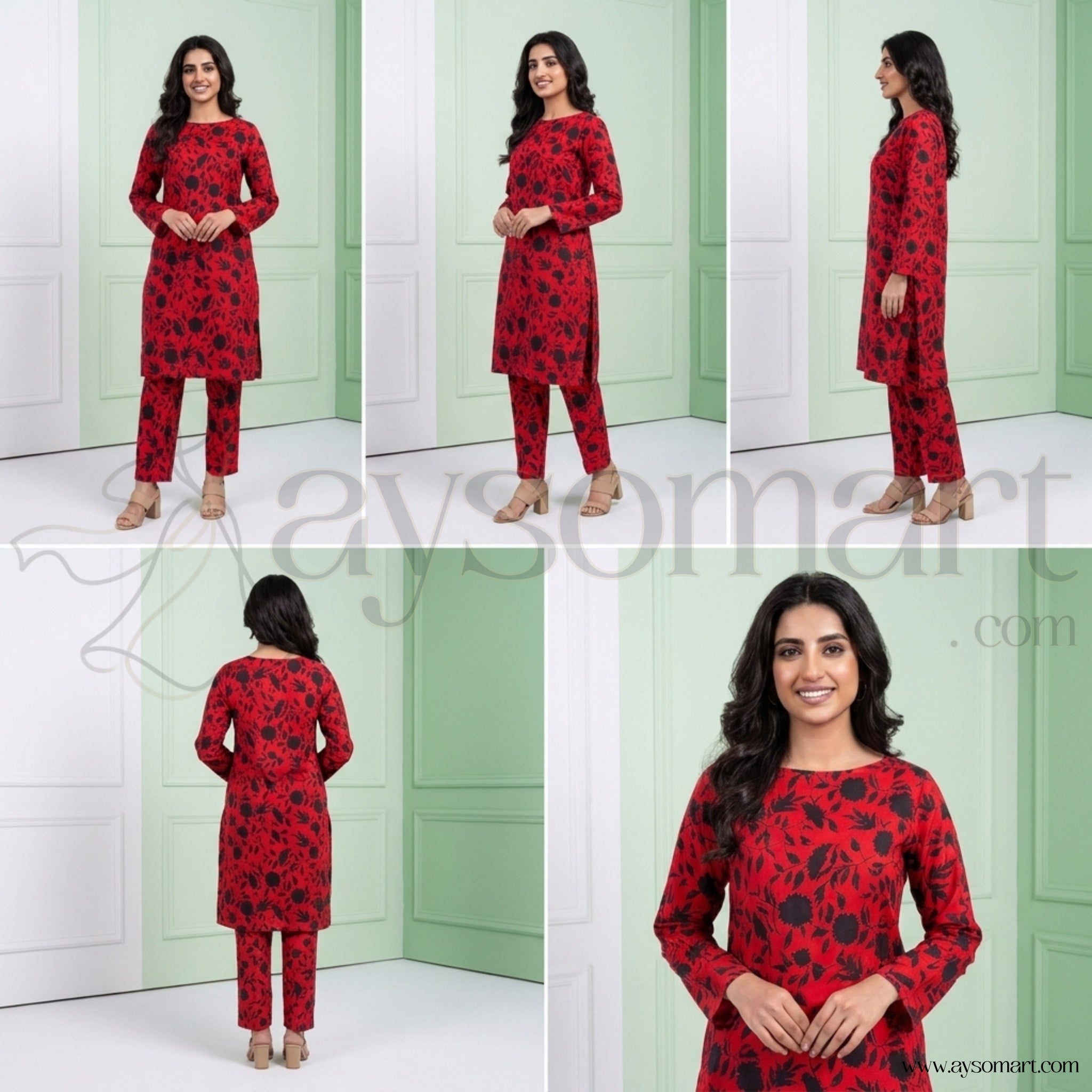 Summer Cotton All over 2pcs Premium Red Black Floral Full
