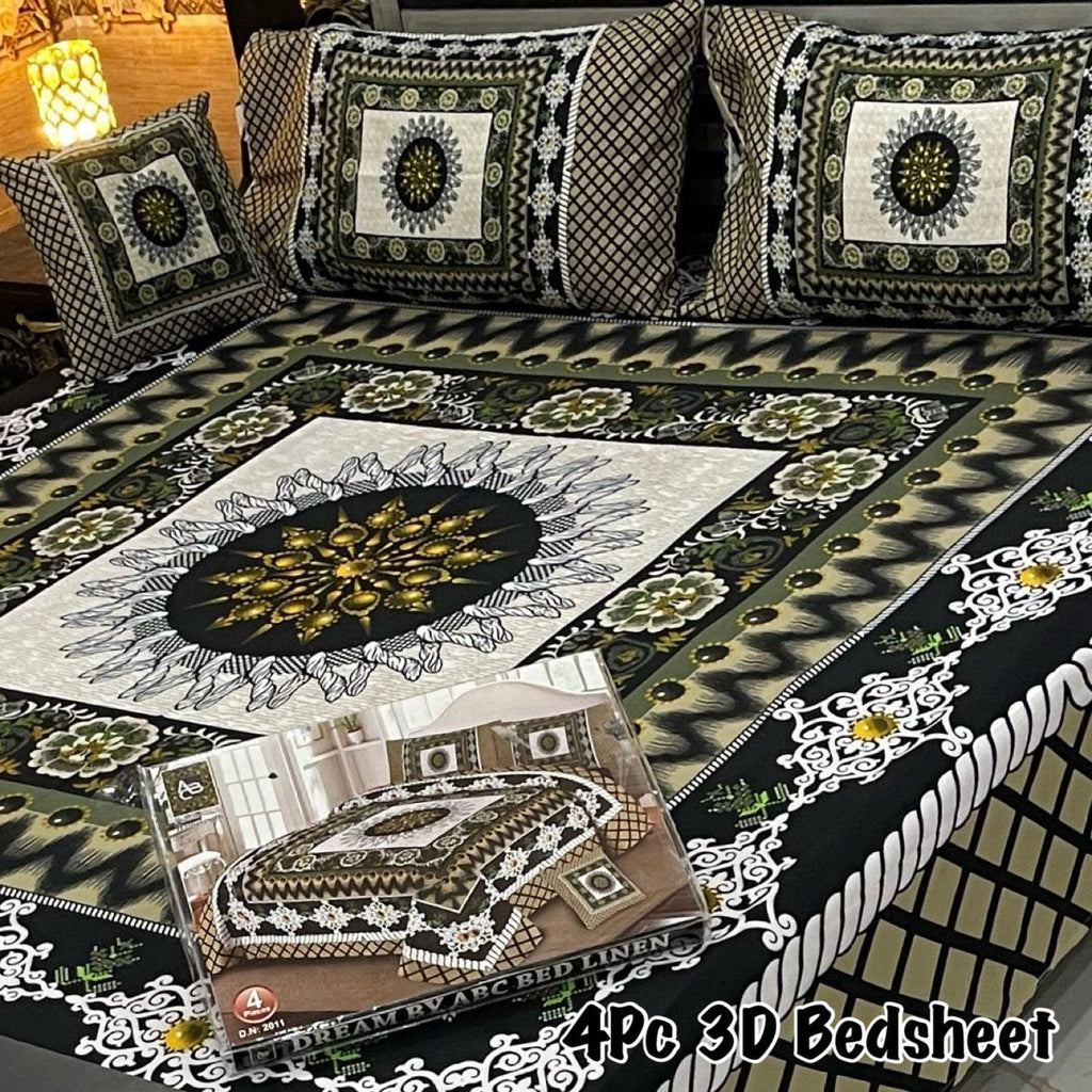 4Pcs 3D Panel Bedsheet Luxury King Size Bedsheets AYPN-00133