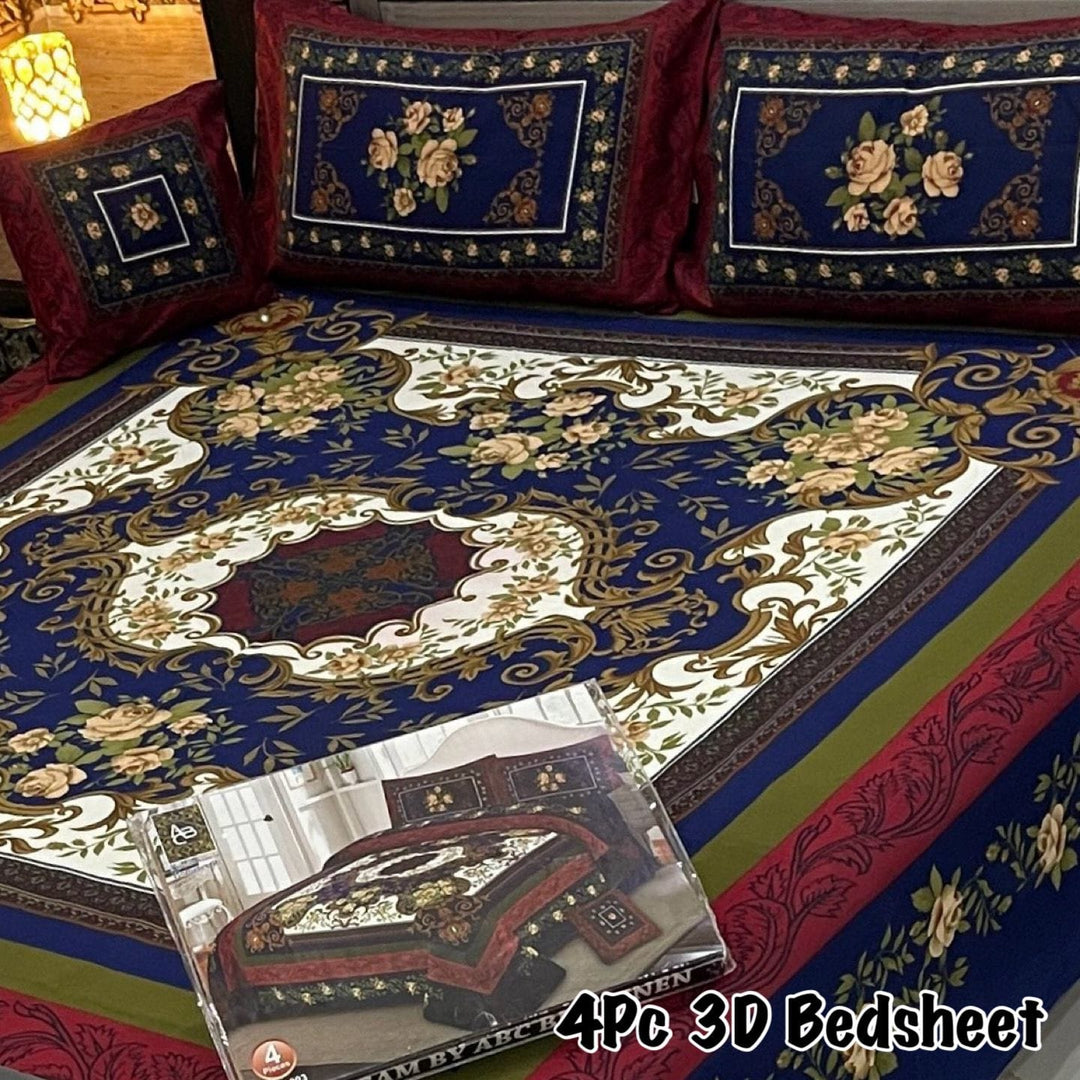 4Pcs 3D Panel Bedsheet Luxury King Size Bedsheets AYPN-00130