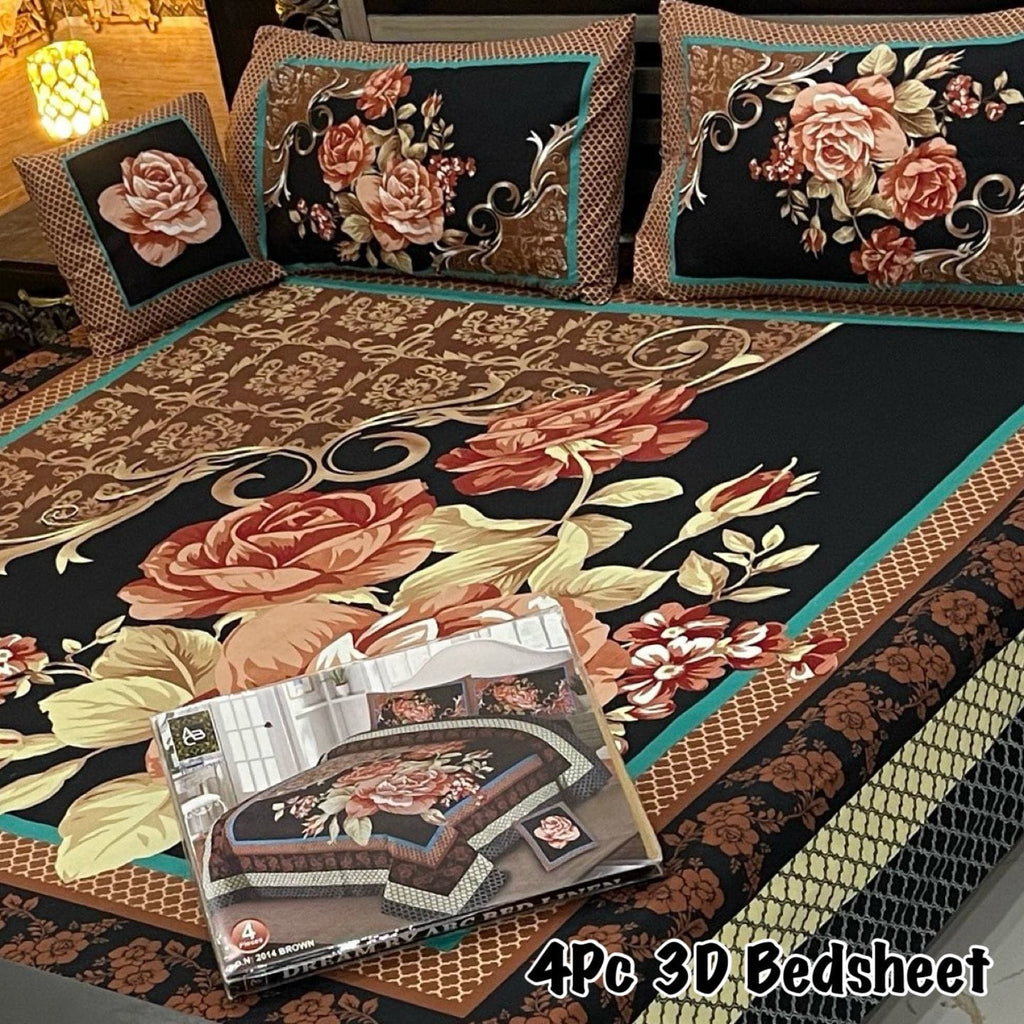 4Pcs 3D Panel Bedsheet Luxury King Size Bedsheets AYPN-00123