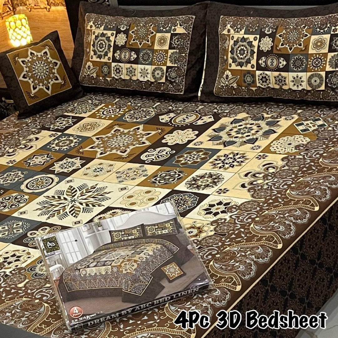 4Pcs 3D Panel Bedsheet Luxury King Size Bedsheets AYPN-00127