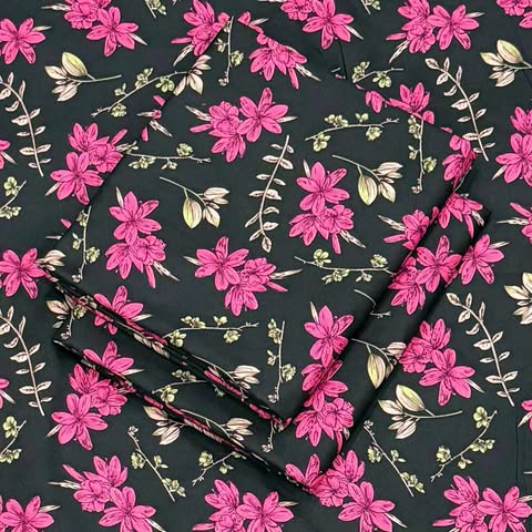 Micro Polo Cotton 2pcs Suit Black Pink Flowers