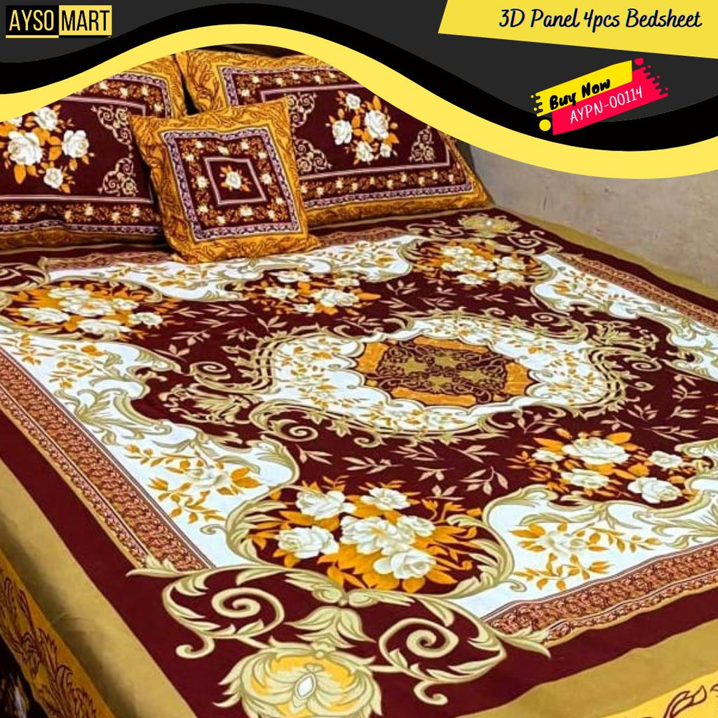 4Pcs 3D Panel Bedsheet Luxury King Size Bedsheets AYPN-00114