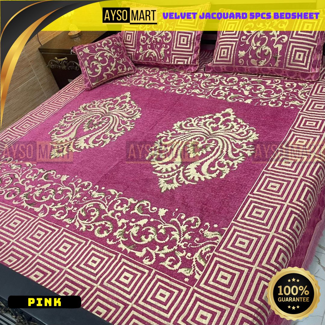 Luxury 5pcs Velvet Jacquard King size Bedsheet Set