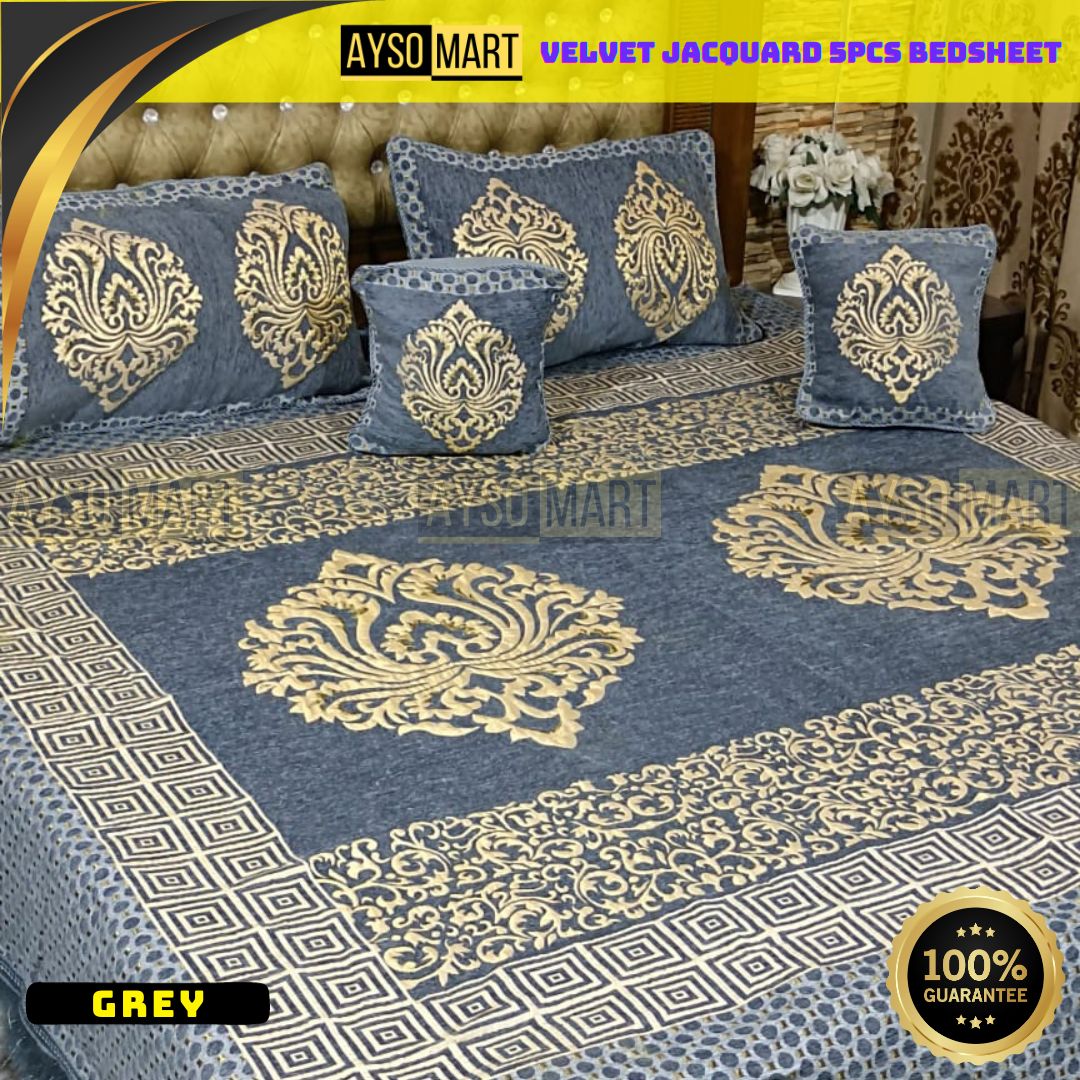 Luxury 5pcs Velvet Jacquard King size Bedsheet Set