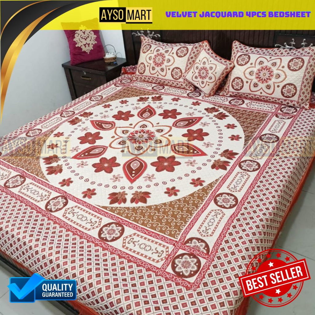 Fency Velvet Jacquard Luxury 4pcs Bedsheet Set