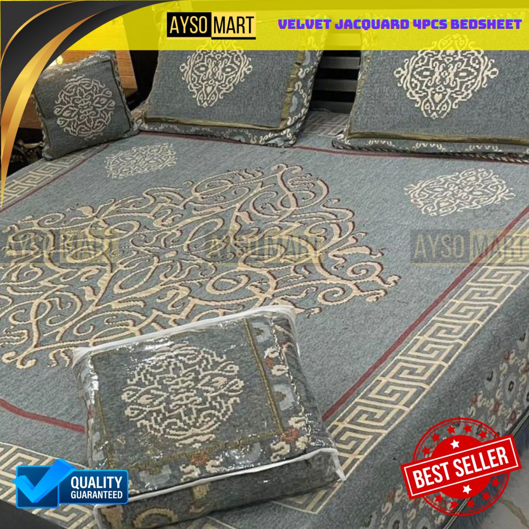 Velvet Jacquard 4pcs King Size Bedsheet Set Royal