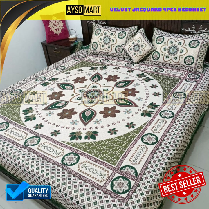 Fency Velvet Jacquard Luxury 4pcs Bedsheet Set