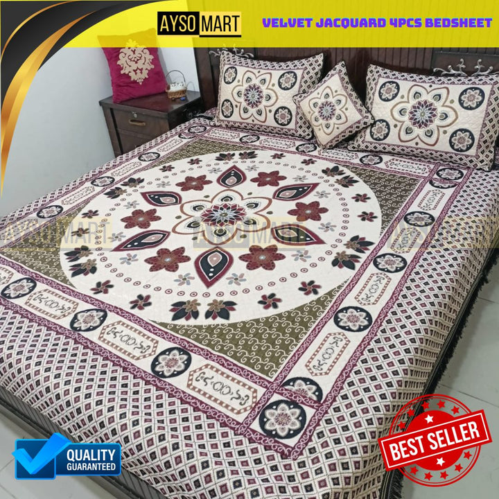 Fency Velvet Jacquard Luxury 4pcs Bedsheet Set