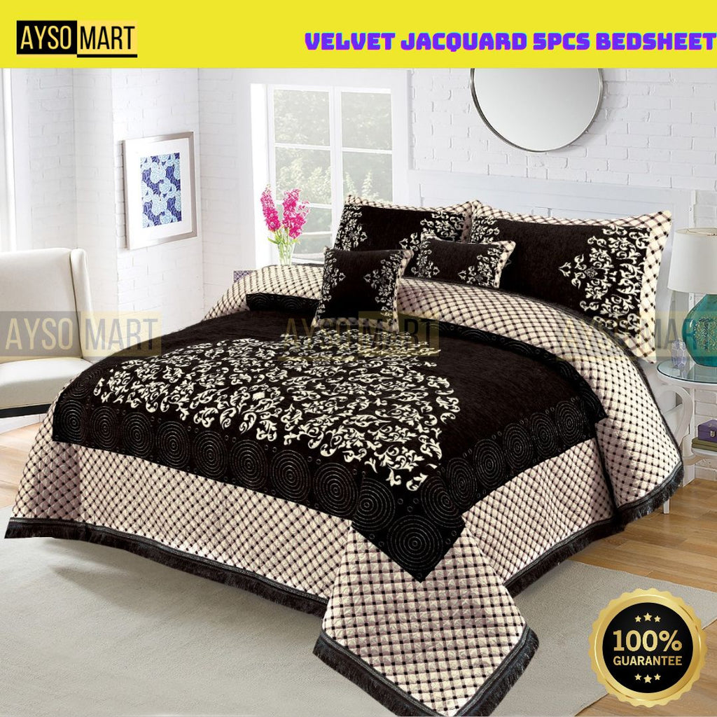Luxury 5-Pcs Velvet Jacquard King size Bedsheet Set