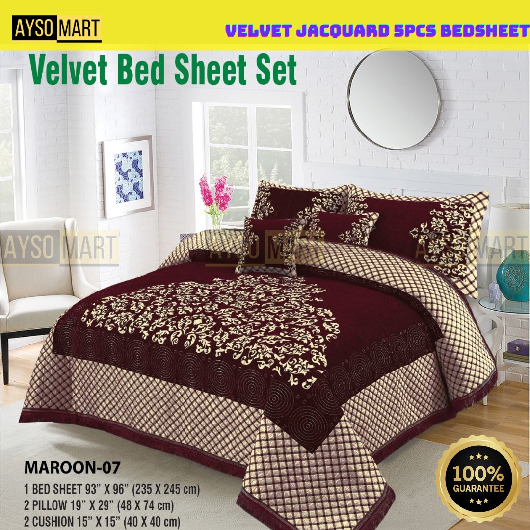 Luxury 5-Pcs Velvet Jacquard King size Bedsheet Set